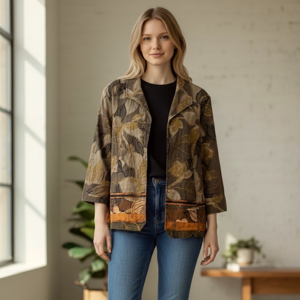 Coldwater Creek Women's Floral Jacket - Brown and Orange